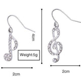 Asymmetric Personality Trendy Music Notes Ear Hook Crystal Silver Color Rhinestone Earring Women Accessory Lady Dangle Earrings