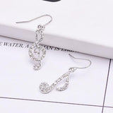 Asymmetric Personality Trendy Music Notes Ear Hook Crystal Silver Color Rhinestone Earring Women Accessory Lady Dangle Earrings