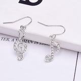 Asymmetric Personality Trendy Music Notes Ear Hook Crystal Silver Color Rhinestone Earring Women Accessory Lady Dangle Earrings