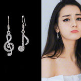 Asymmetric Personality Trendy Music Notes Ear Hook Crystal Silver Color Rhinestone Earring Women Accessory Lady Dangle Earrings